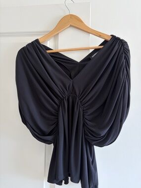 Express Black Draped Ruched V-Neck Top